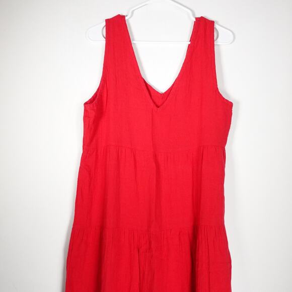NWOT Quince Wild Cherry Red Organic Cotton Gauze Tiered Maxi Dress Medium 4265-Q - Picture 11 of 11